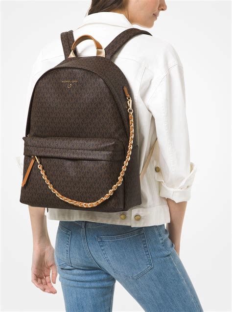 michael kors slater large logo backpack - brown - backpacks|Michael Kors large leather backpack.